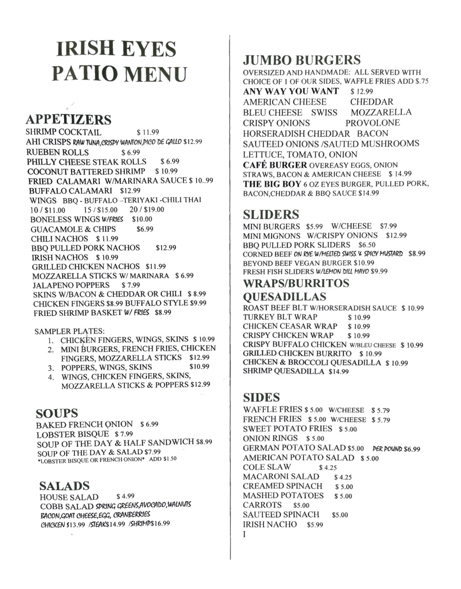 Whereisthemenu Irish Eyes Pub New Windsor NY 12553